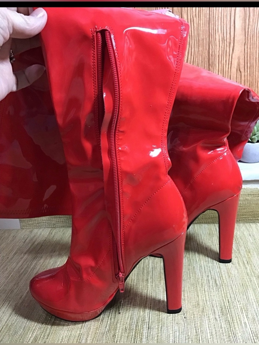 New Allegra K Thigh High 5"
Heels Patent Leather Bright
Red Side Zipper size 7